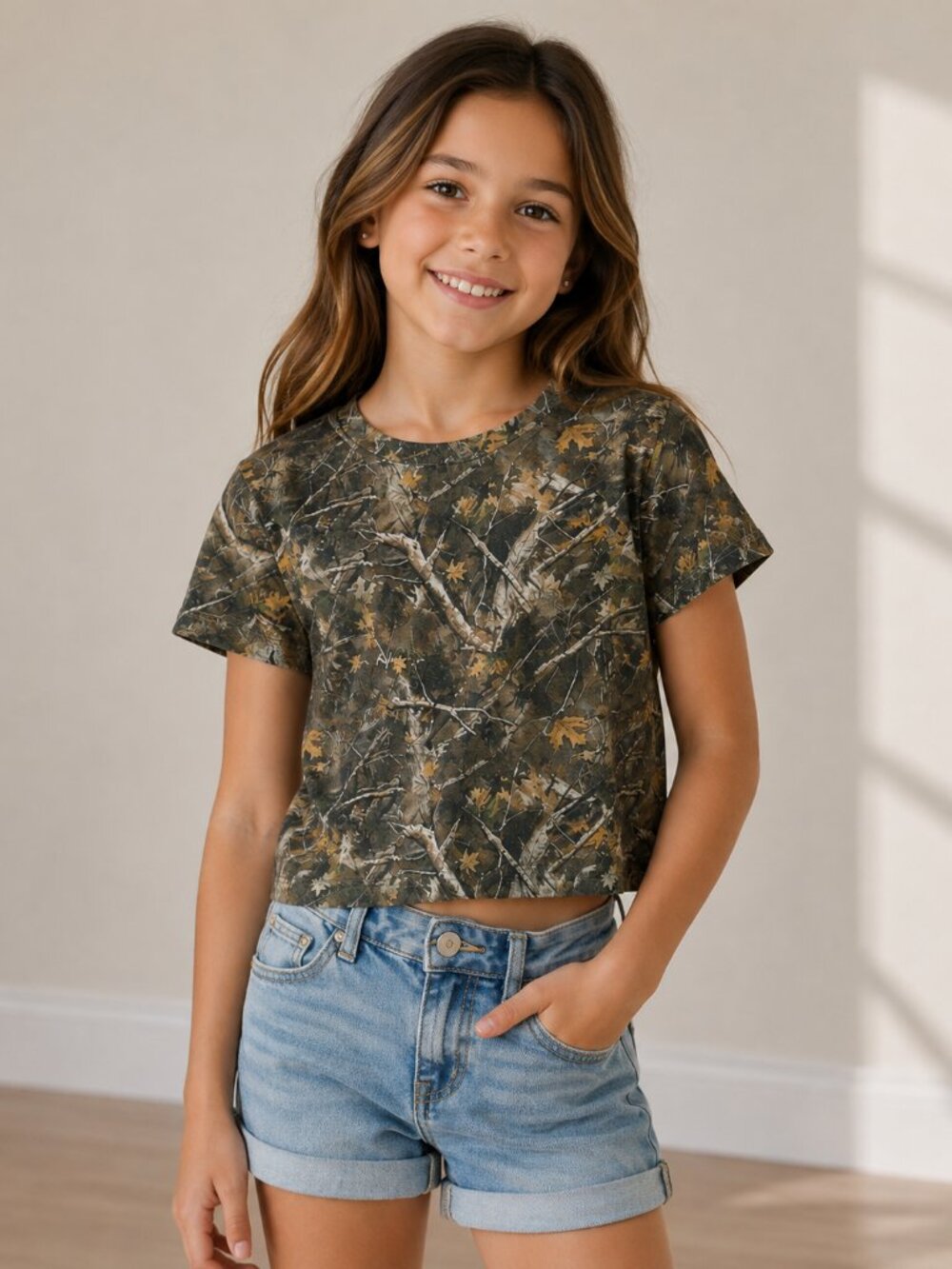 Girls Unisex RealTree Woodland Camo T Shirt Youth Size 9Y Short Sleeve Tee